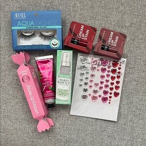 Makeup bundle with Mario naresh aloe spray, Sephora lipgloss, and ardell lashes